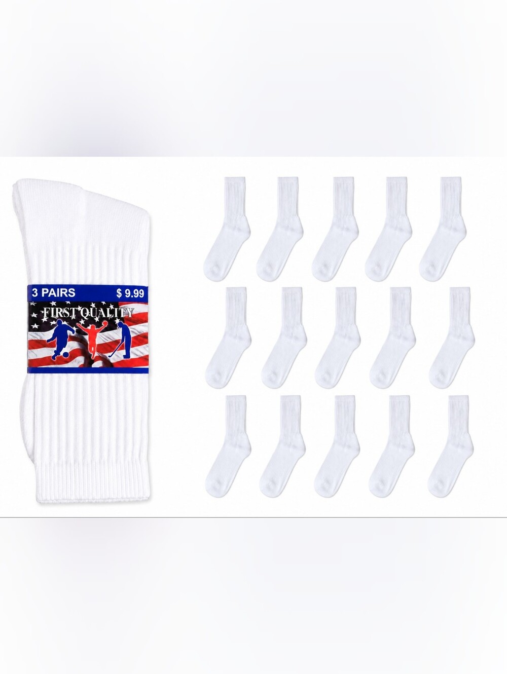 12 Pairs Men's Cotton Crew Everyday Plain Solid White Socks Size 9-11